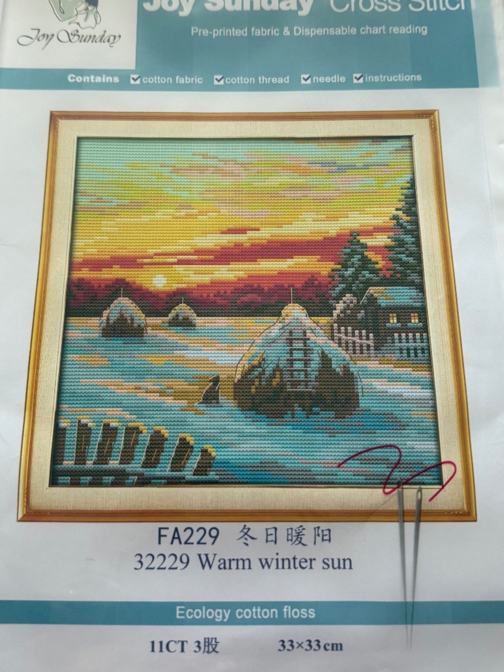 Warm Winter Sun Joy Sunday Cross Stitch Kit 11 CT Pre-Printed Aida NEW